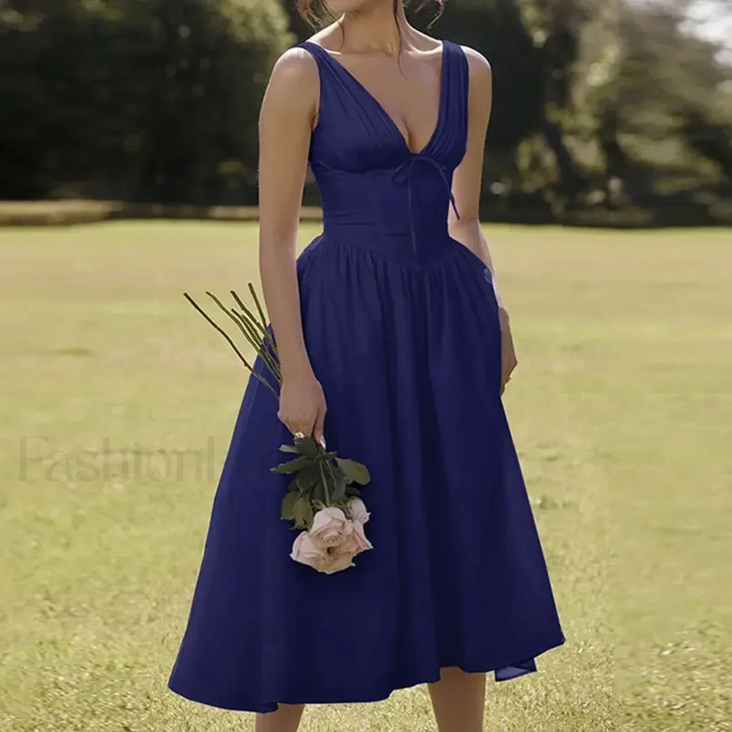 White Floral V-Neck Midi Dress
